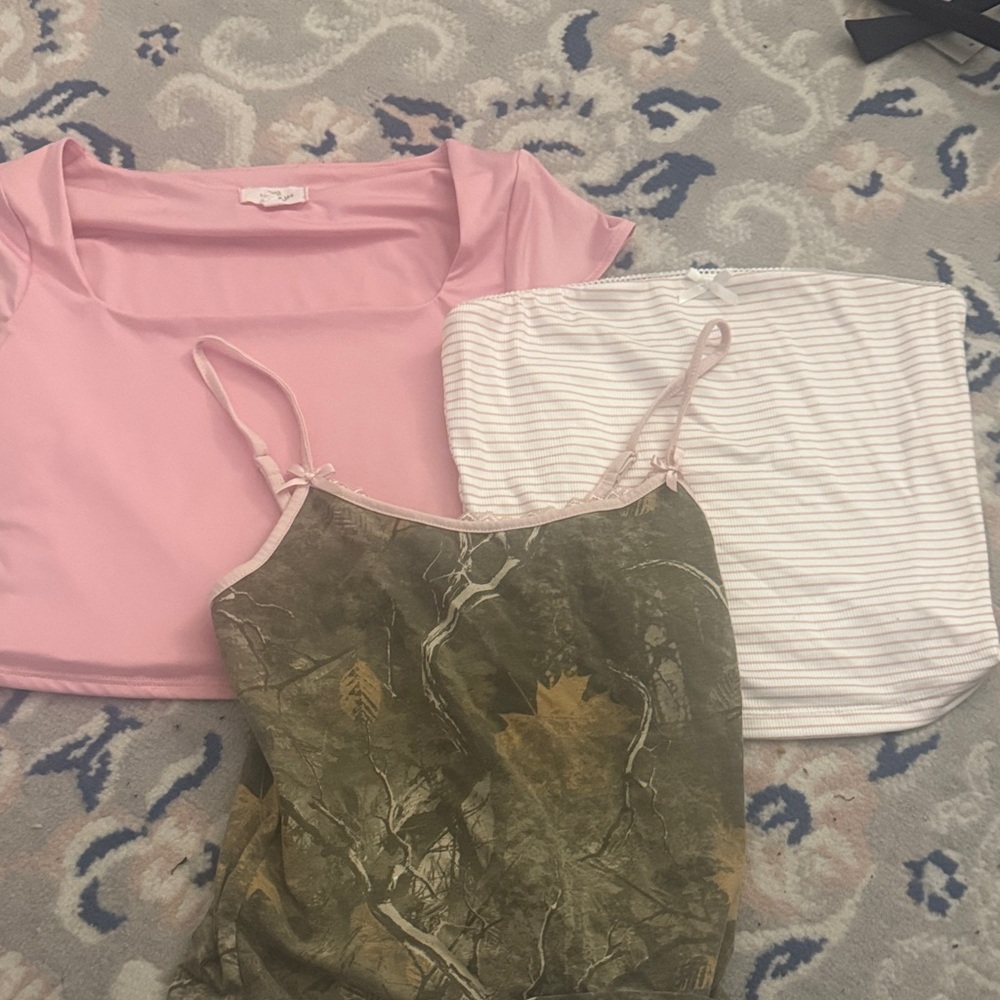 Marshalls Pink, White, and Green Crop Tops